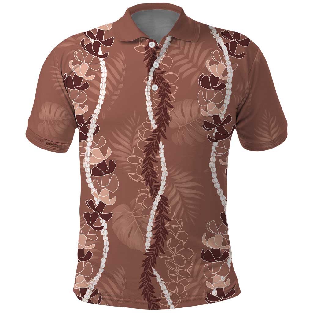 Hawaii Maile Lei Polo Shirt With Brown Monstera Pattern