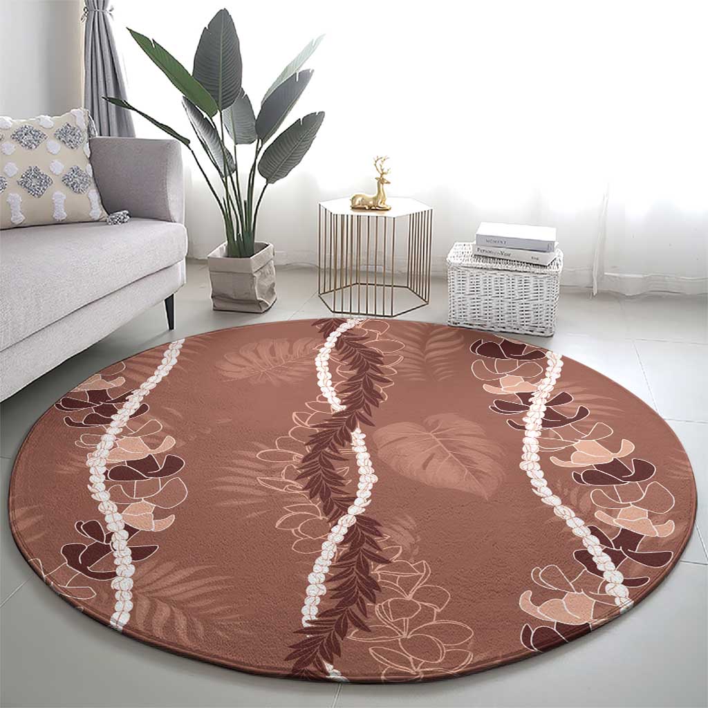 Hawaii Maile Lei Round Carpet With Brown Monstera Pattern LT05 - Polynesian Pride