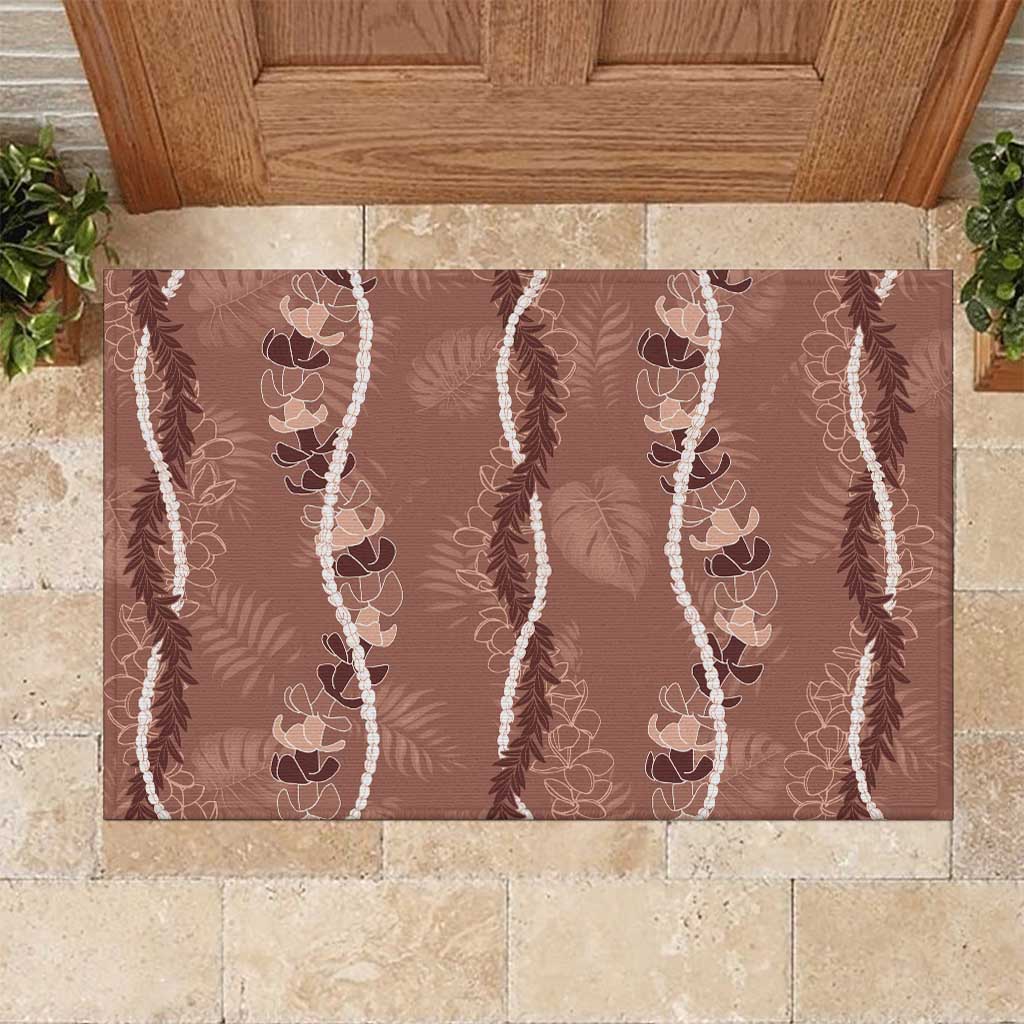 Hawaii Maile Lei Rubber Doormat With Brown Monstera Pattern