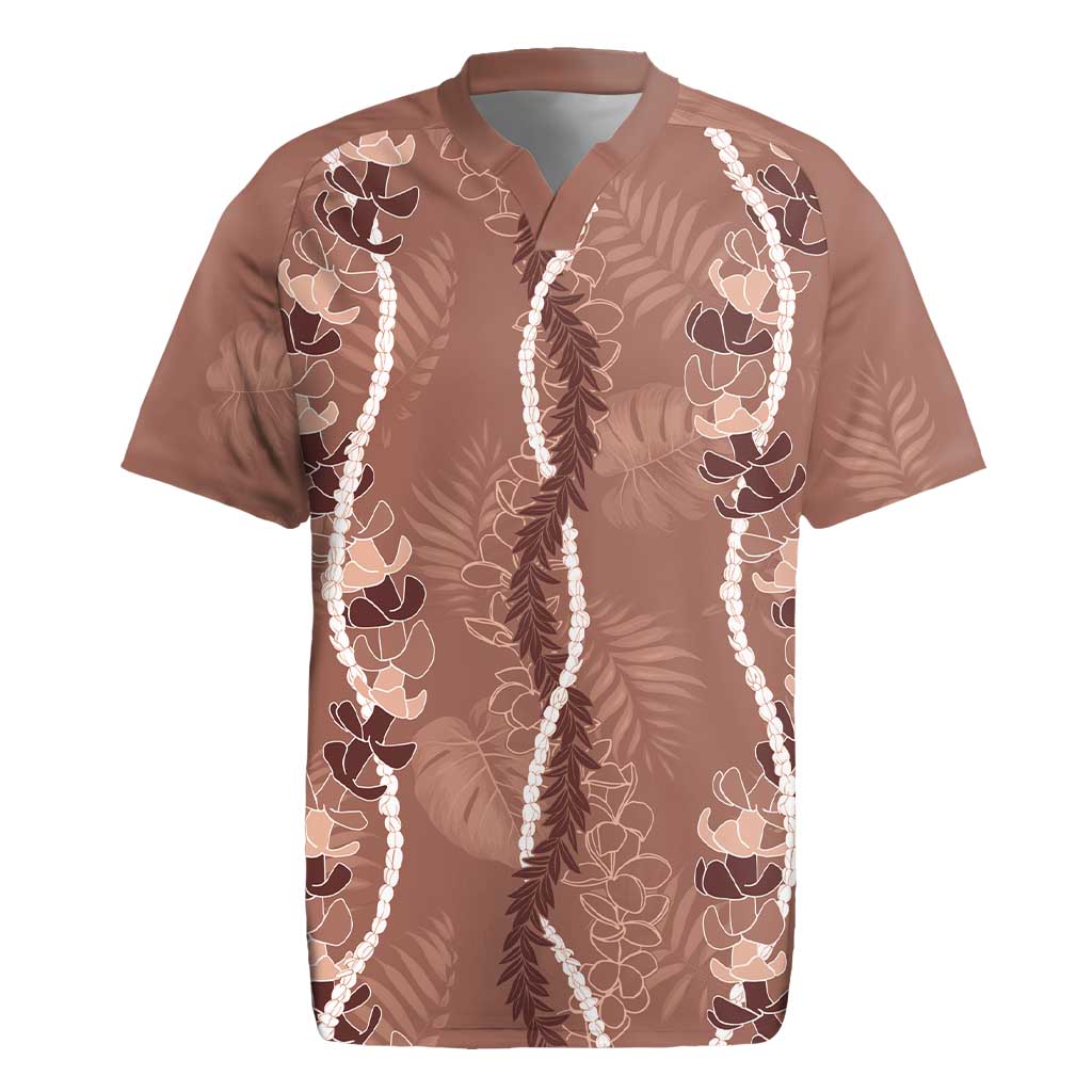 Hawaii Maile Lei Rugby Jersey With Brown Monstera Pattern