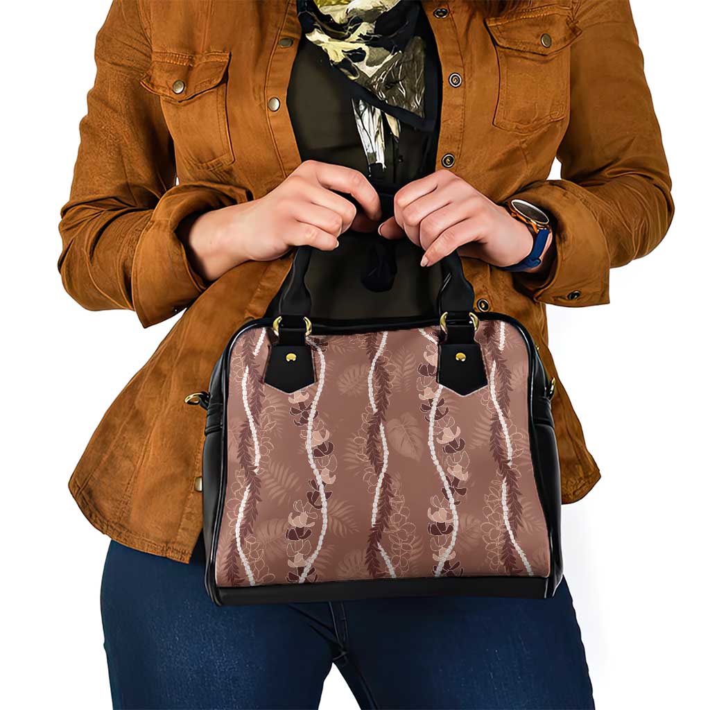 Hawaii Maile Lei Shoulder Handbag With Brown Monstera Pattern LT05 - Polynesian Pride