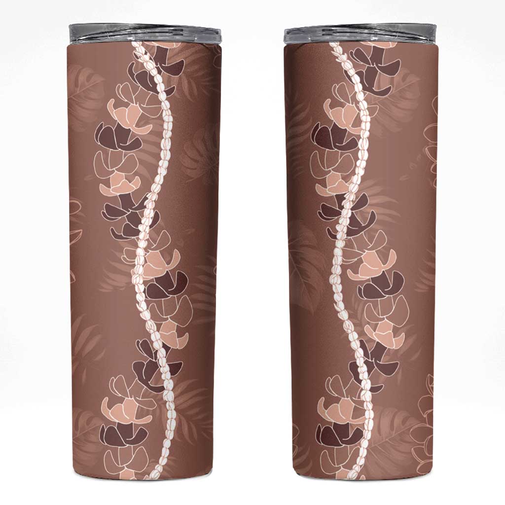 Hawaii Maile Lei Skinny Tumbler With Brown Monstera Pattern