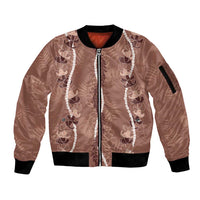 Hawaii Maile Lei Sleeve Zip Bomber Jacket With Brown Monstera Pattern LT05 Unisex Brown - Polynesian Pride