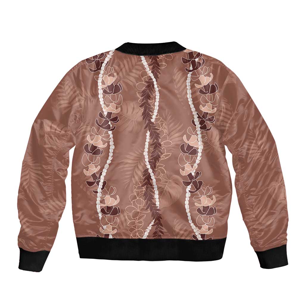 Hawaii Maile Lei Sleeve Zip Bomber Jacket With Brown Monstera Pattern LT05 - Polynesian Pride