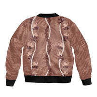 Hawaii Maile Lei Sleeve Zip Bomber Jacket With Brown Monstera Pattern LT05 - Polynesian Pride