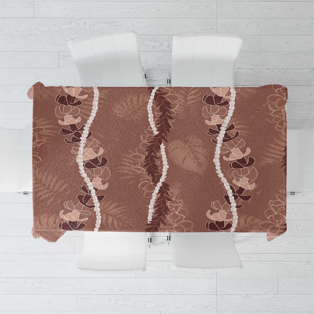 Hawaii Maile Lei Tablecloth With Brown Monstera Pattern