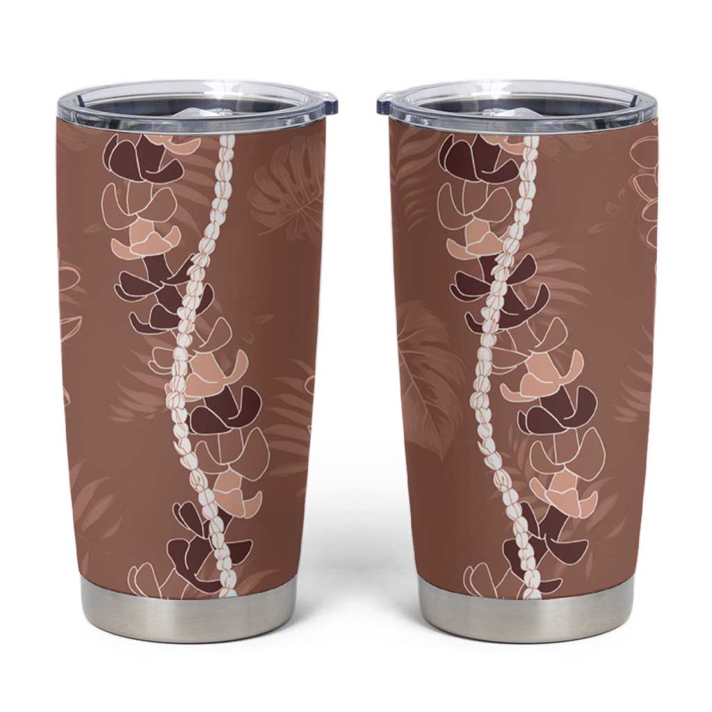 Hawaii Maile Lei Tumbler Cup With Brown Monstera Pattern