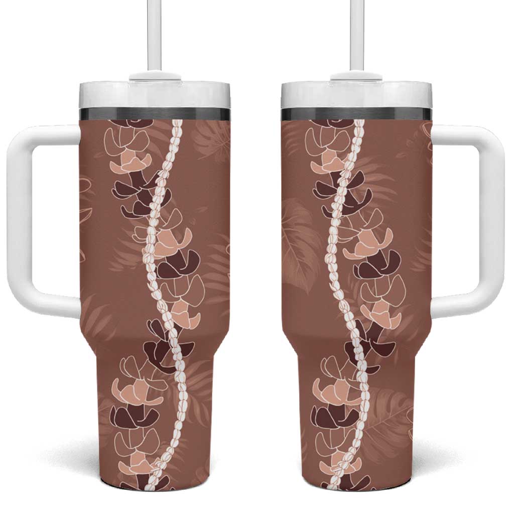 Hawaii Maile Lei Tumbler With Handle With Brown Monstera Pattern