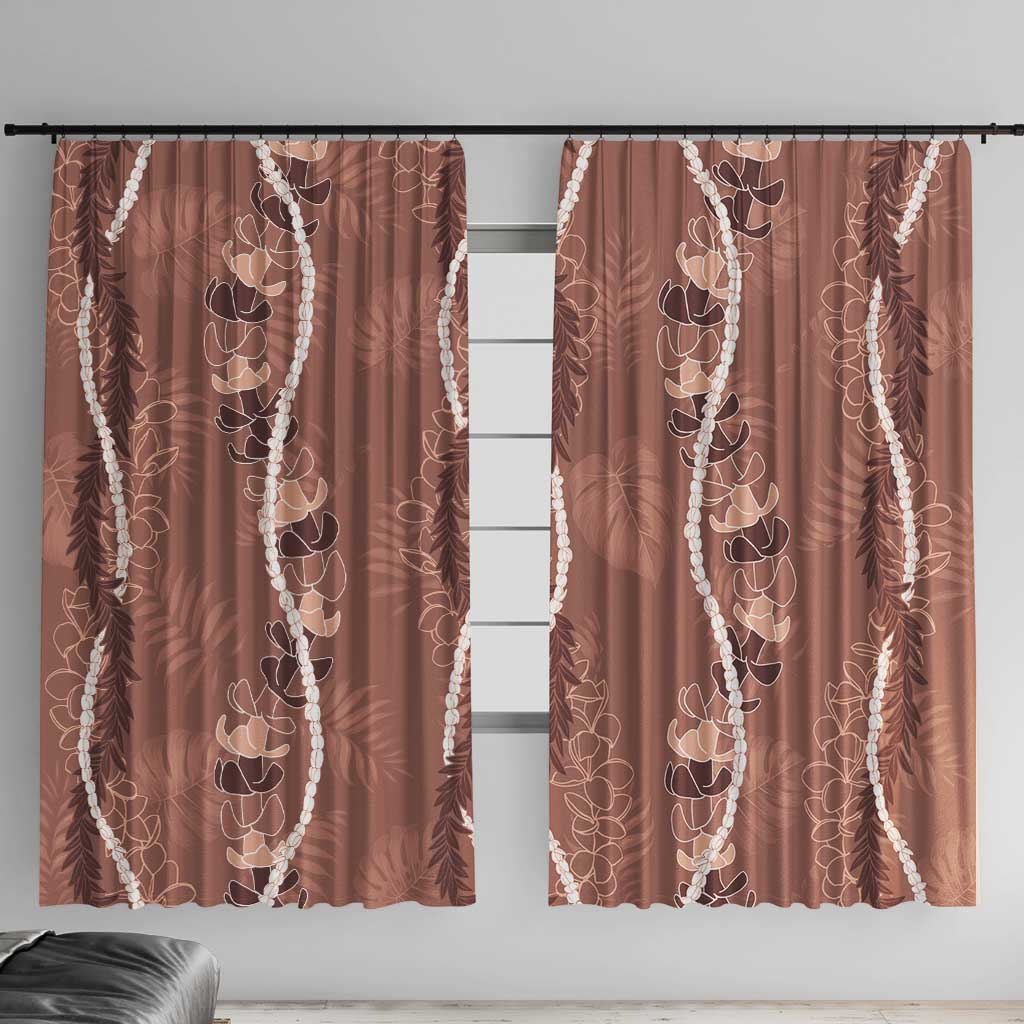 Hawaii Maile Lei Window Curtain With Brown Monstera Pattern