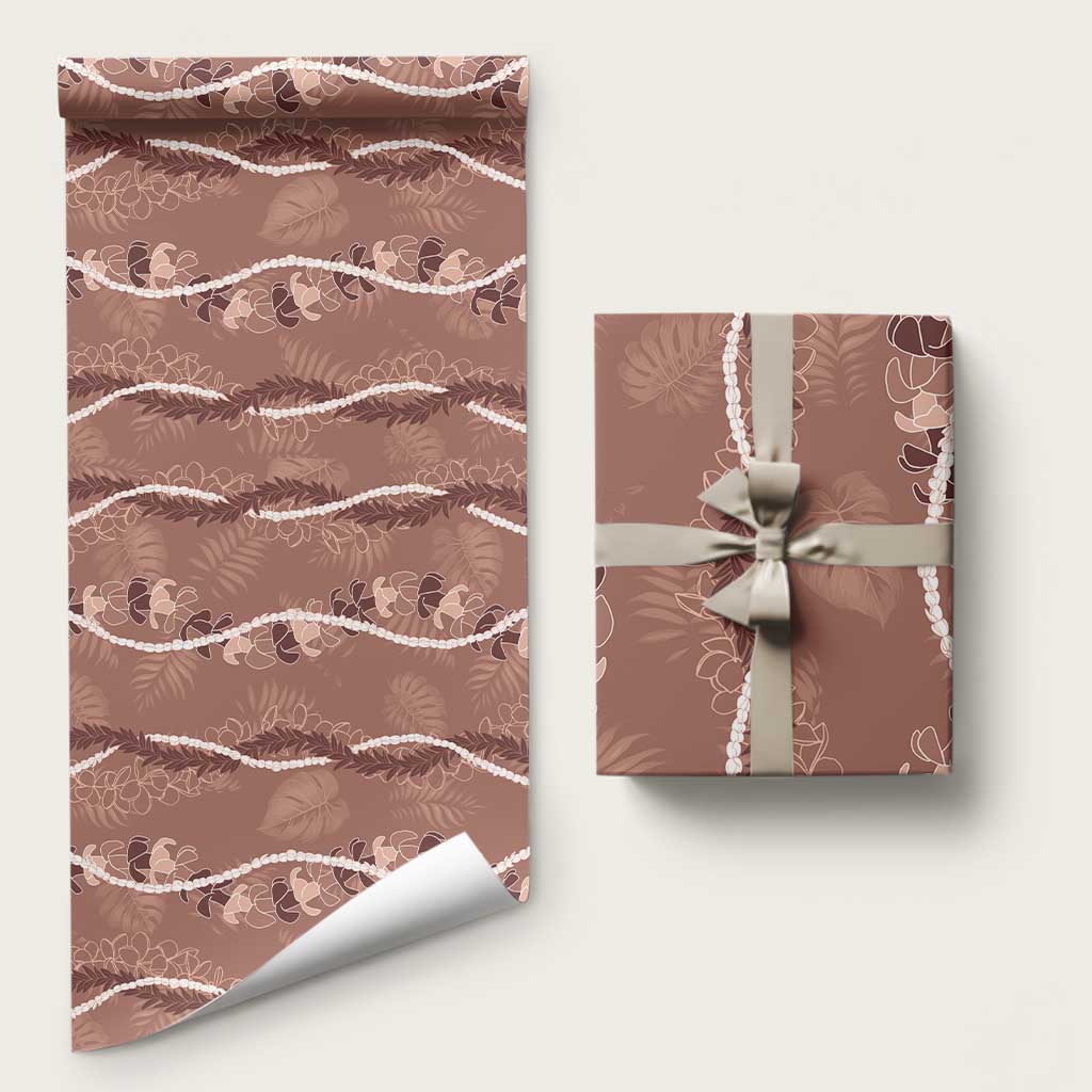 Hawaii Maile Lei Wrapping Paper With Brown Monstera Pattern - Polynesian Pride