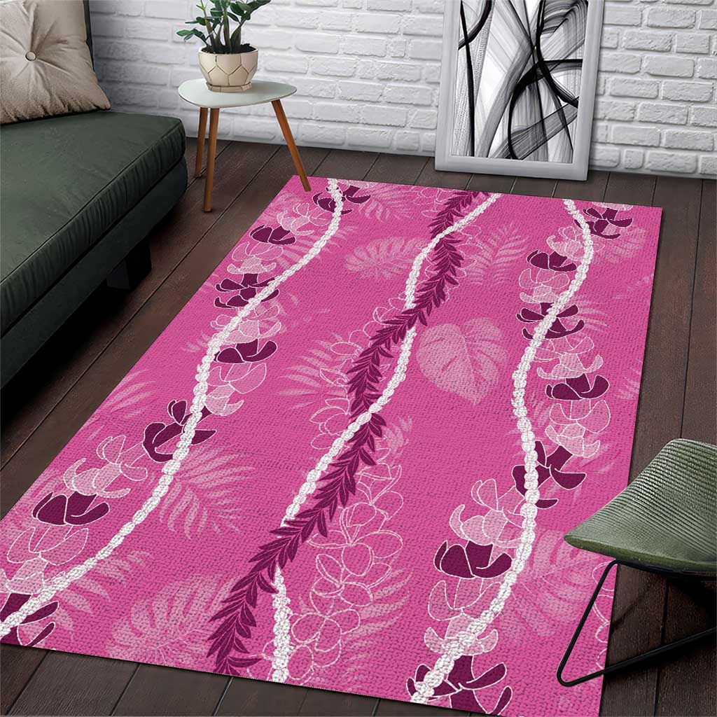 Hawaii Maile Lei Area Rug With Pink Monstera Pattern