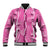 Hawaii Maile Lei Baseball Jacket With Pink Monstera Pattern