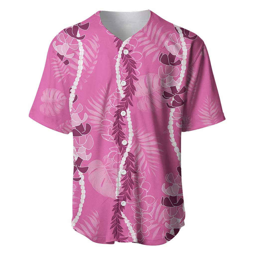 Hawaii Maile Lei Baseball Jersey With Pink Monstera Pattern