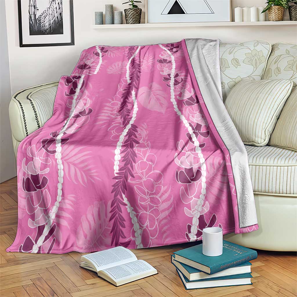 Hawaii Maile Lei Blanket With Pink Monstera Pattern