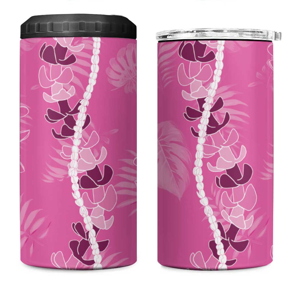 Hawaii Maile Lei 4 in 1 Can Cooler Tumbler With Pink Monstera Pattern