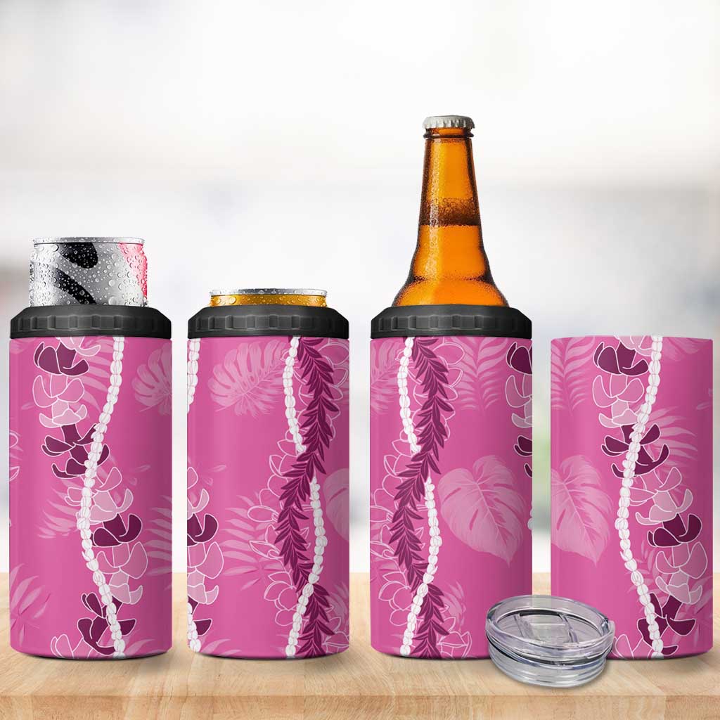 Hawaii Maile Lei 4 in 1 Can Cooler Tumbler With Pink Monstera Pattern