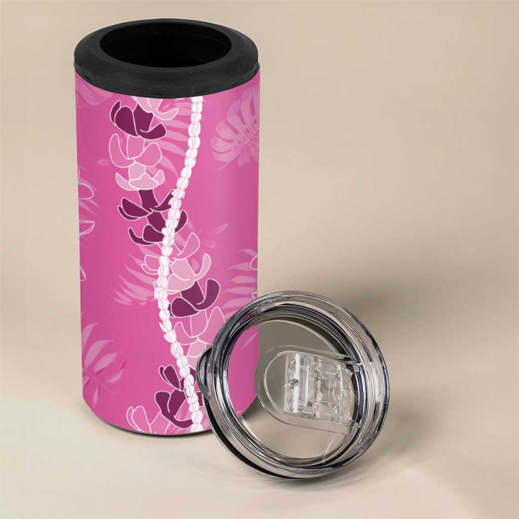 Hawaii Maile Lei 4 in 1 Can Cooler Tumbler With Pink Monstera Pattern