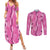 Hawaii Maile Lei Couples Matching Summer Maxi Dress and Long Sleeve Button Shirt With Pink Monstera Pattern