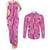 Hawaii Maile Lei Couples Matching Tank Maxi Dress and Long Sleeve Button Shirt With Pink Monstera Pattern