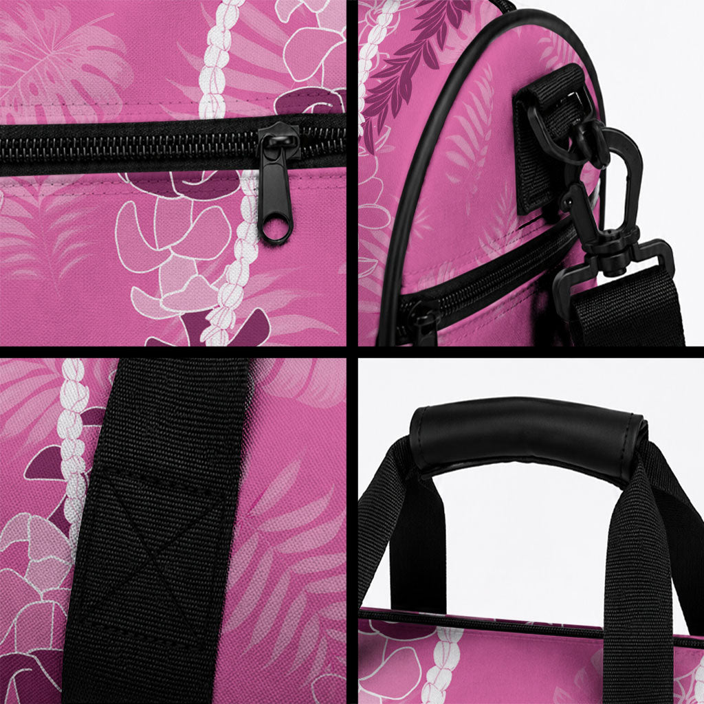 Hawaii Maile Lei Duffle Bag With Pink Monstera Pattern LT05 - Polynesian Pride