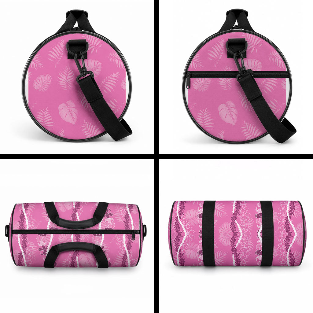 Hawaii Maile Lei Duffle Bag With Pink Monstera Pattern LT05 - Polynesian Pride