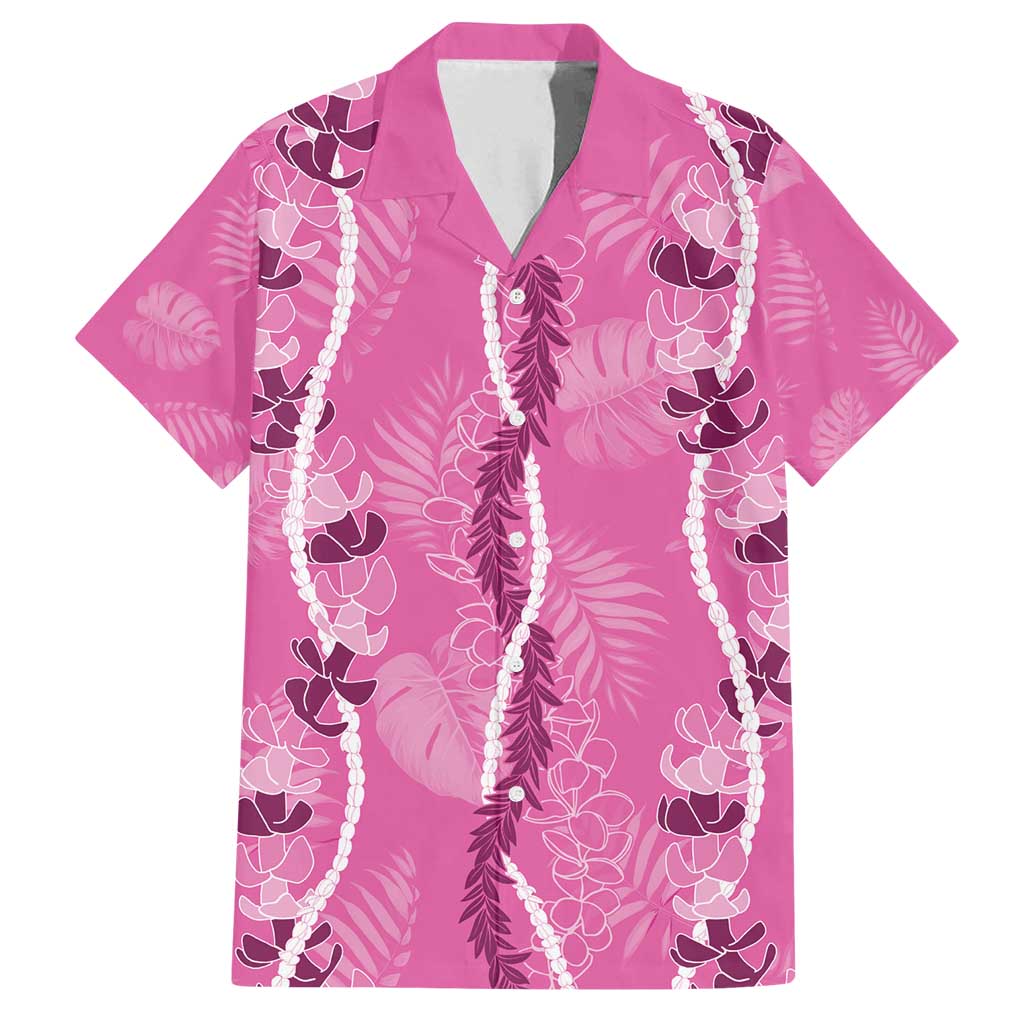 Hawaii Maile Lei Family Matching Off Shoulder Maxi Dress and Hawaiian Shirt With Pink Monstera Pattern