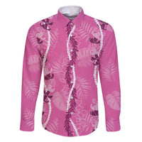 Hawaii Maile Lei Family Matching Off Shoulder Maxi Dress and Hawaiian Shirt With Pink Monstera Pattern