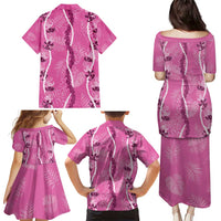 Hawaii Maile Lei Family Matching Puletasi and Hawaiian Shirt With Pink Monstera Pattern