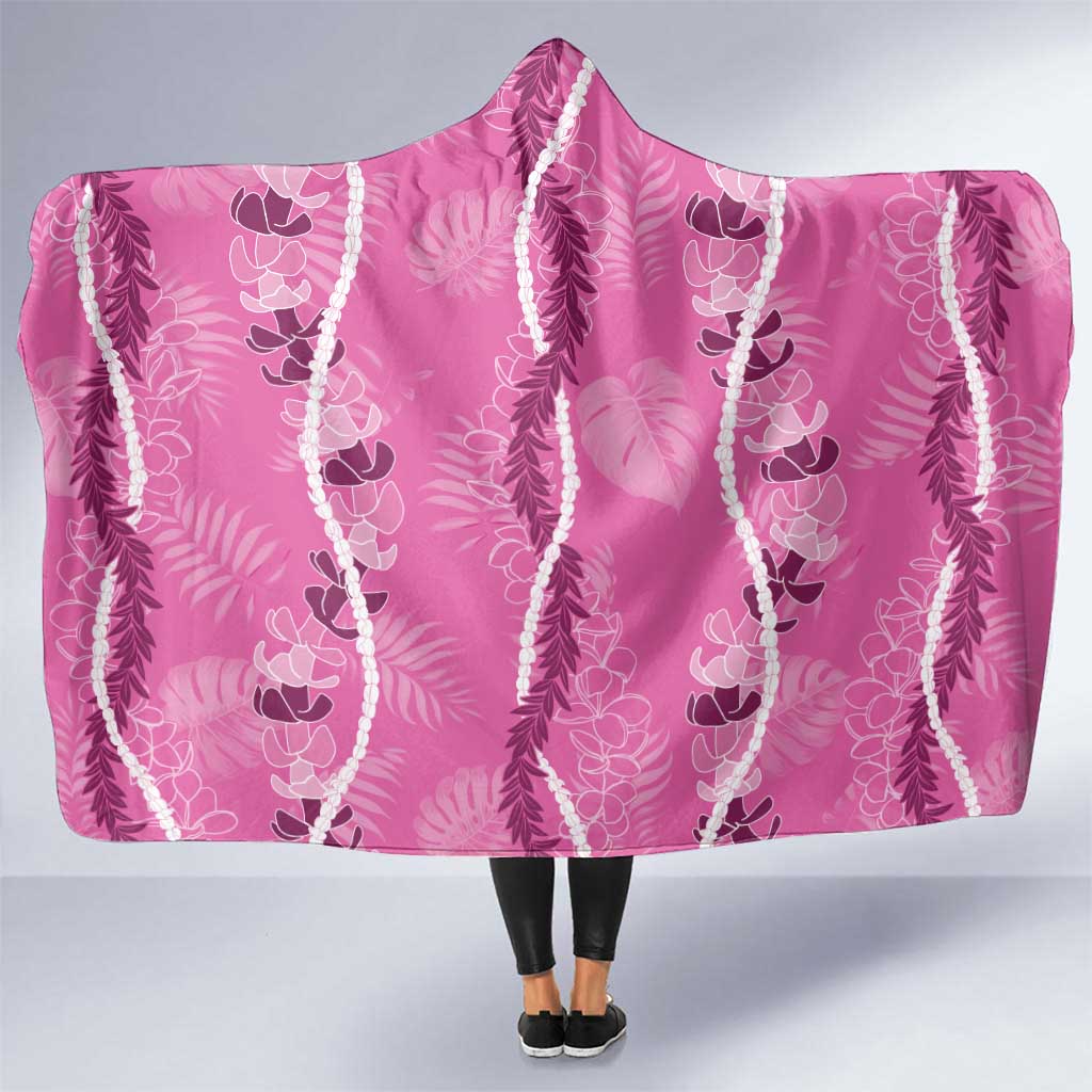 Hawaii Maile Lei Hooded Blanket With Pink Monstera Pattern