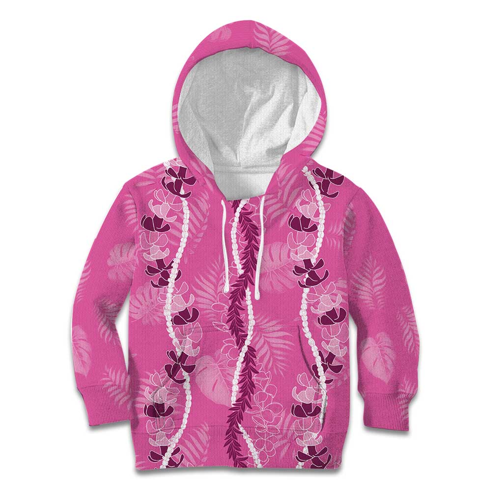 Hawaii Maile Lei Kid Hoodie With Pink Monstera Pattern