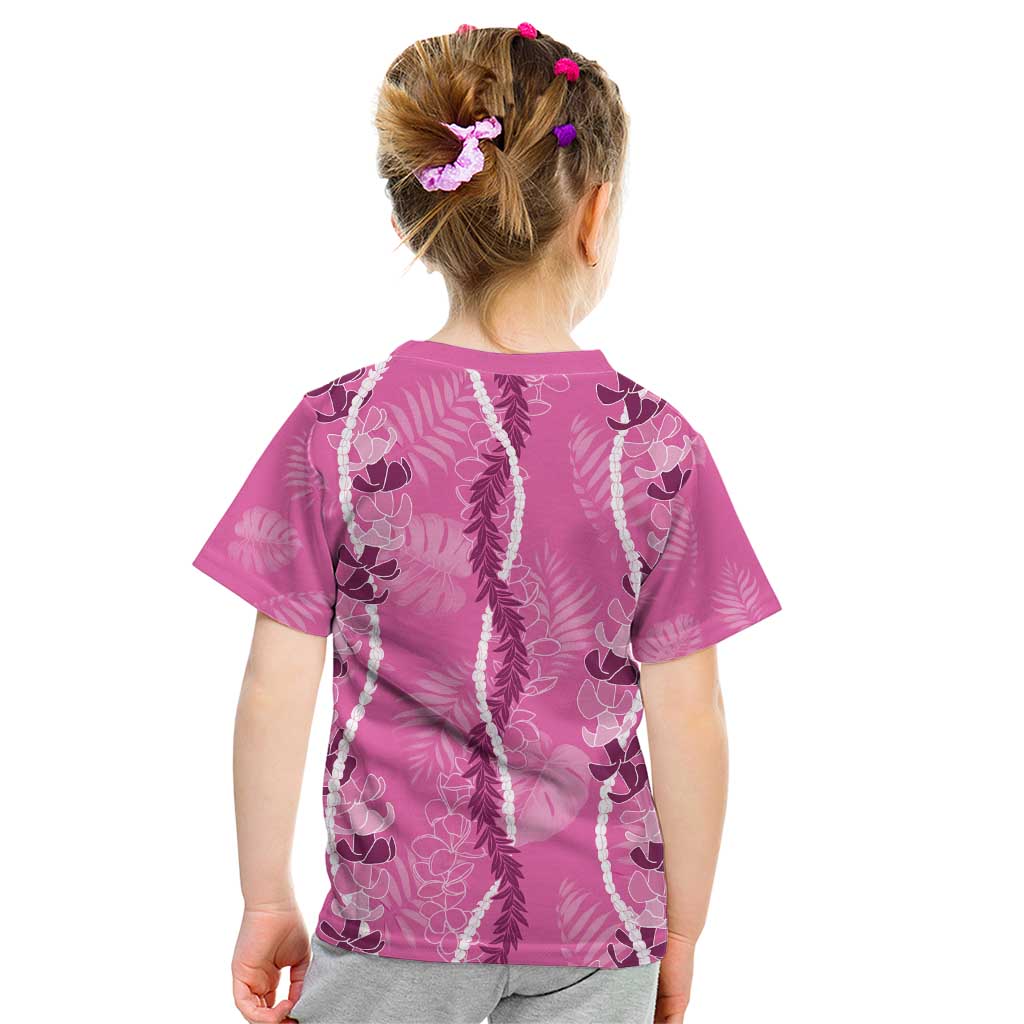 Hawaii Maile Lei Kid T Shirt With Pink Monstera Pattern