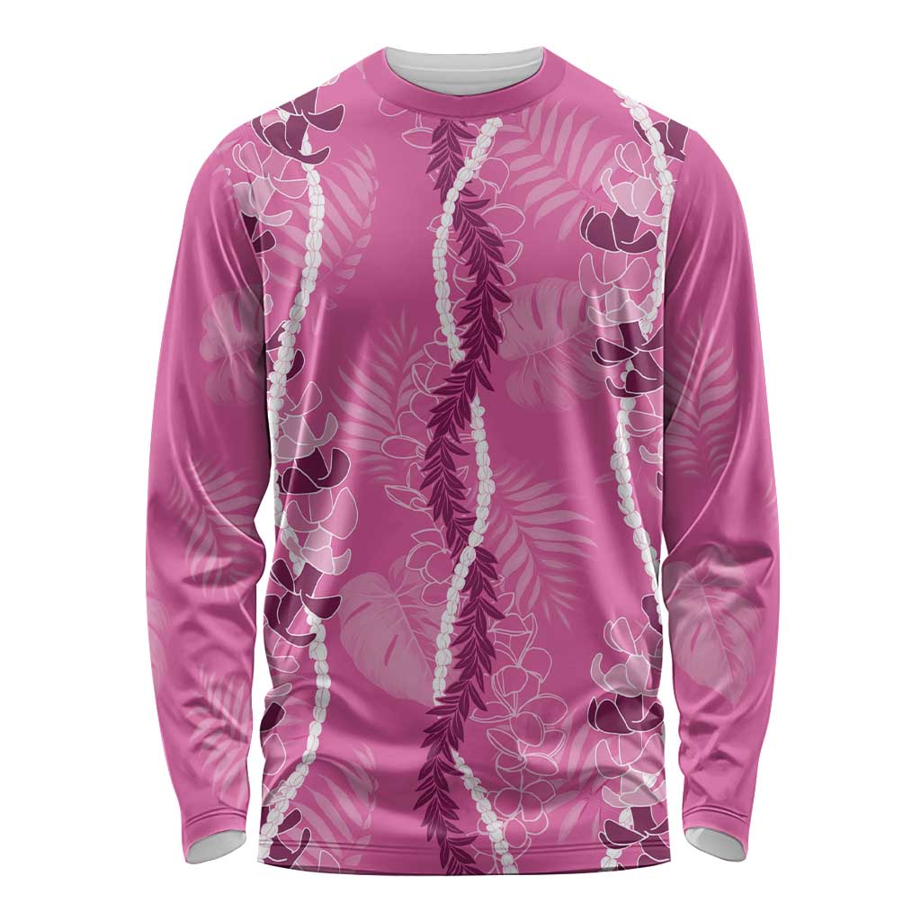 Hawaii Maile Lei Long Sleeve Shirt With Pink Monstera Pattern