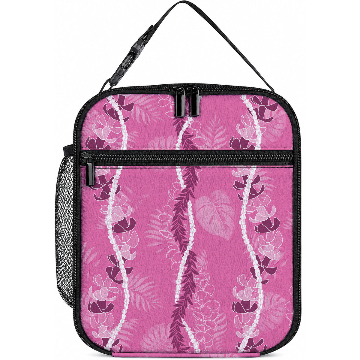 Hawaii Maile Lei Lunch Bag With Pink Monstera Pattern LT05 10.2 × 8.3 × 4.3 inch Pink - Polynesian Pride