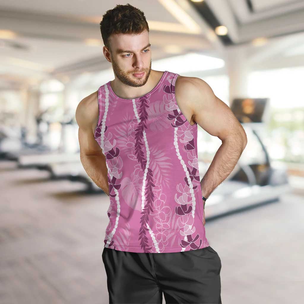 Hawaii Maile Lei Men Tank Top With Pink Monstera Pattern