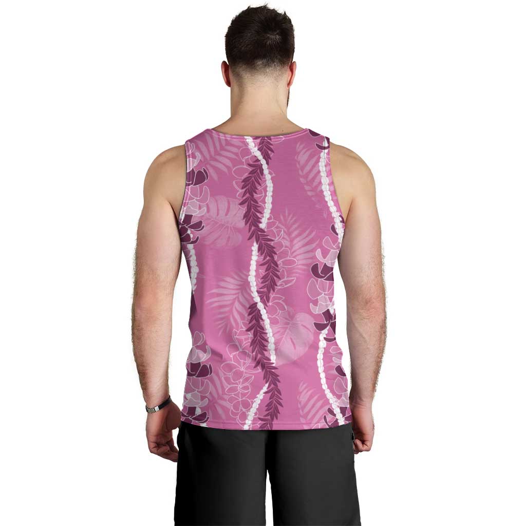 Hawaii Maile Lei Men Tank Top With Pink Monstera Pattern