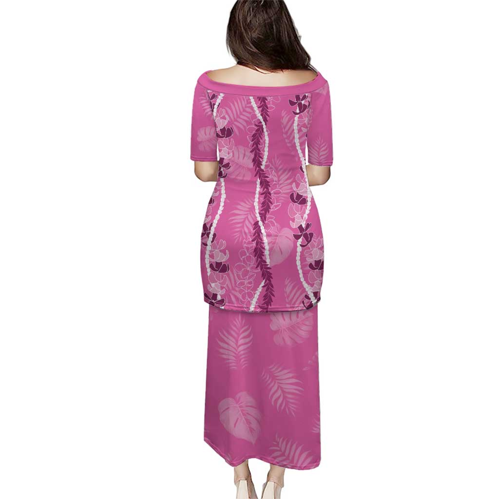 Hawaii Maile Lei Puletasi With Pink Monstera Pattern