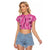 Hawaii Maile Lei Raglan Cropped T Shirt With Pink Monstera Pattern