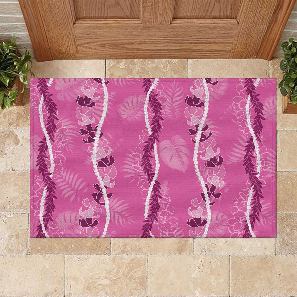 Hawaii Maile Lei Rubber Doormat With Pink Monstera Pattern