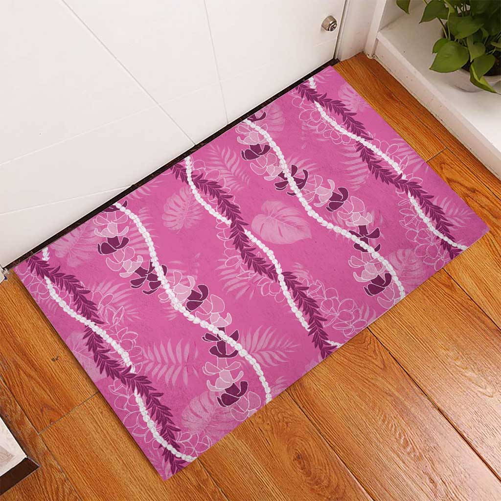 Hawaii Maile Lei Rubber Doormat With Pink Monstera Pattern
