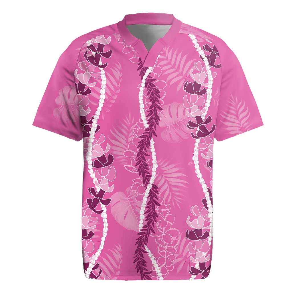 Hawaii Maile Lei Rugby Jersey With Pink Monstera Pattern