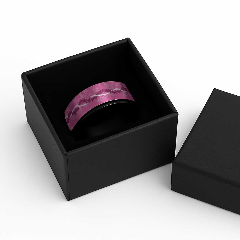 Hawaii Maile Lei Spinner Ring With Pink Monstera Pattern - Polynesian Pride