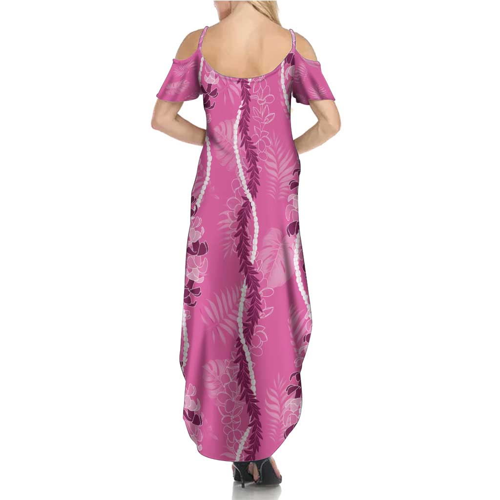 Hawaii Maile Lei Summer Maxi Dress With Pink Monstera Pattern