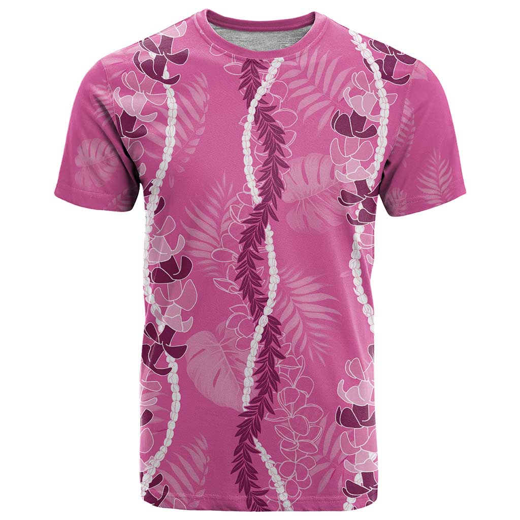 Hawaii Maile Lei T Shirt With Pink Monstera Pattern