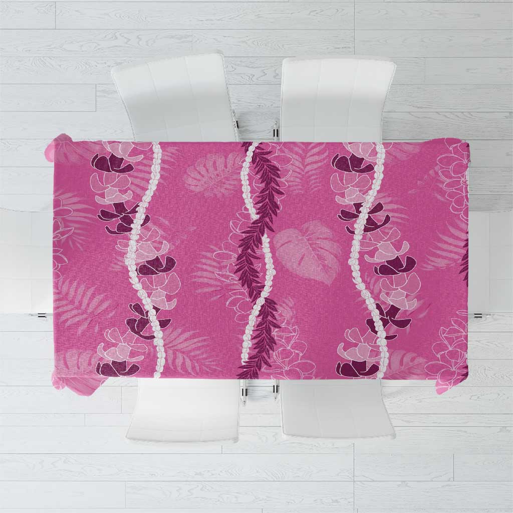 Hawaii Maile Lei Tablecloth With Pink Monstera Pattern