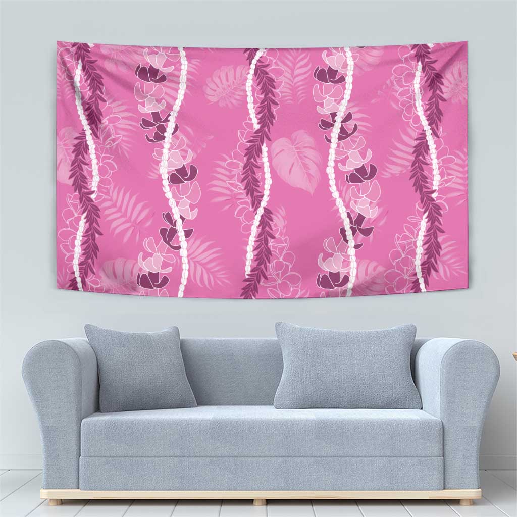 Hawaii Maile Lei Tapestry With Pink Monstera Pattern