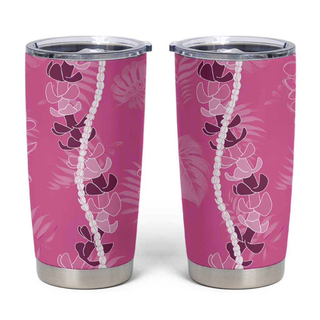 Hawaii Maile Lei Tumbler Cup With Pink Monstera Pattern