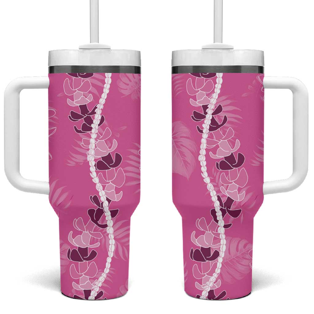 Hawaii Maile Lei Tumbler With Handle With Pink Monstera Pattern