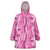 Hawaii Maile Lei Wearable Blanket Hoodie With Pink Monstera Pattern