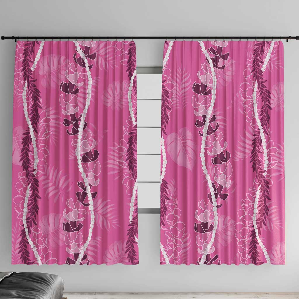 Hawaii Maile Lei Window Curtain With Pink Monstera Pattern