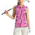 Hawaii Maile Lei Women Sleeveless Polo Shirt With Pink Monstera Pattern